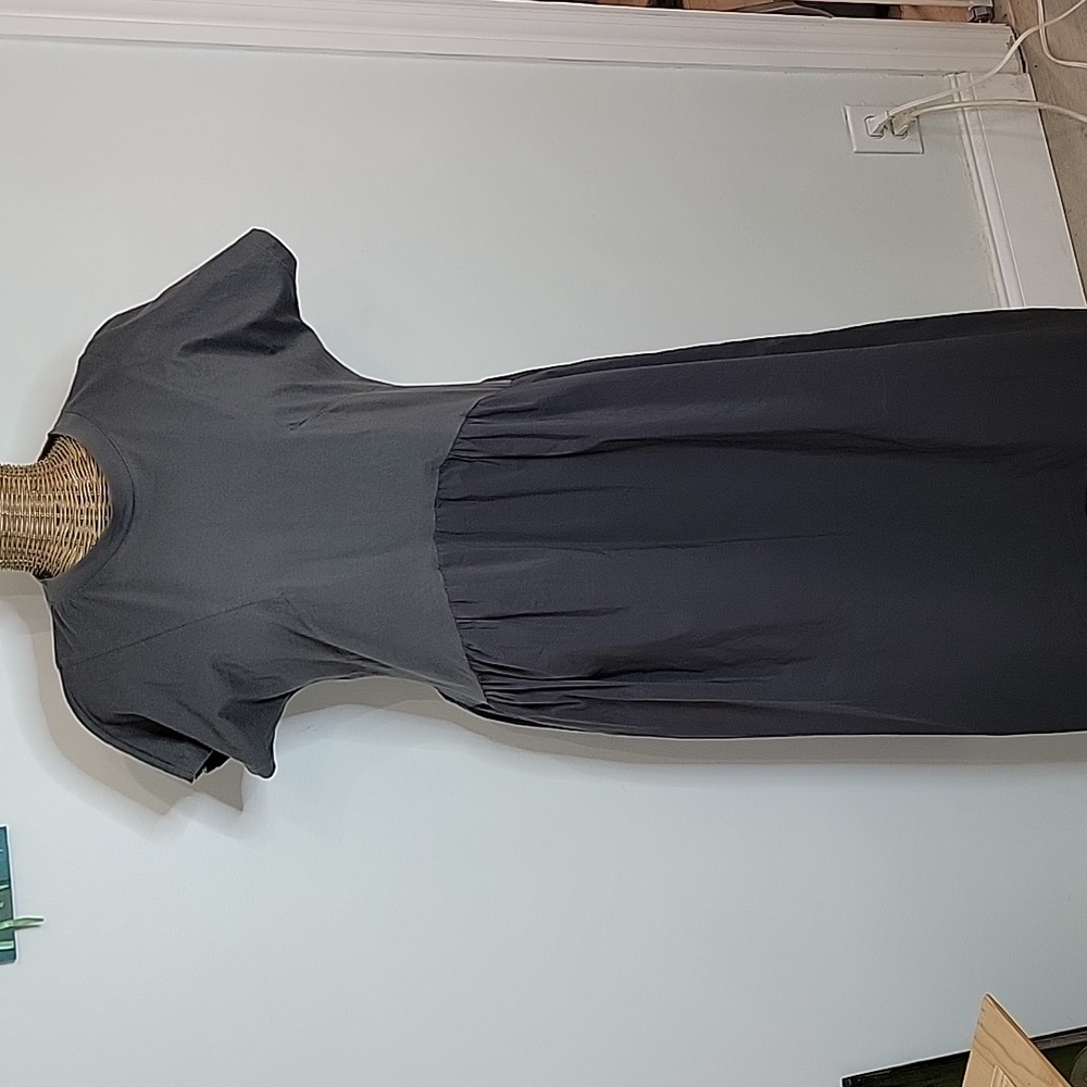 Melloday Mixed Media Short Sleeve Midi Dress Slate szL  BinU